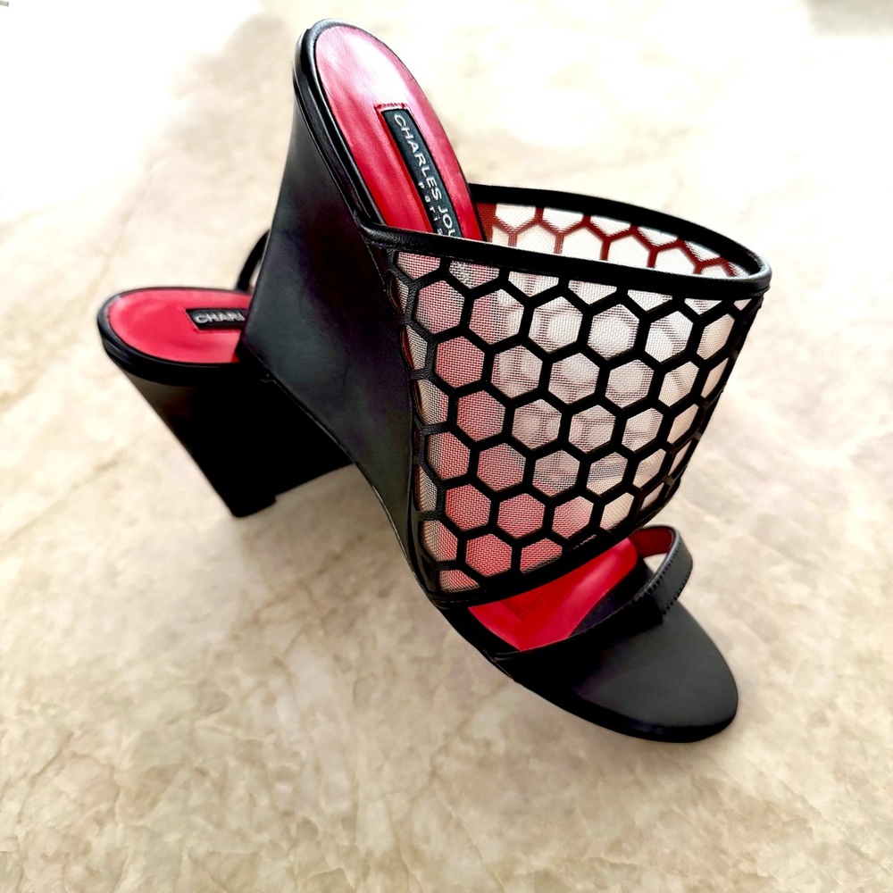 Charles Jourdan Paris Lennox Honeycomb Leather Women's Wedge Sandals